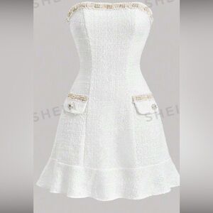 Pearl lined tweed dress